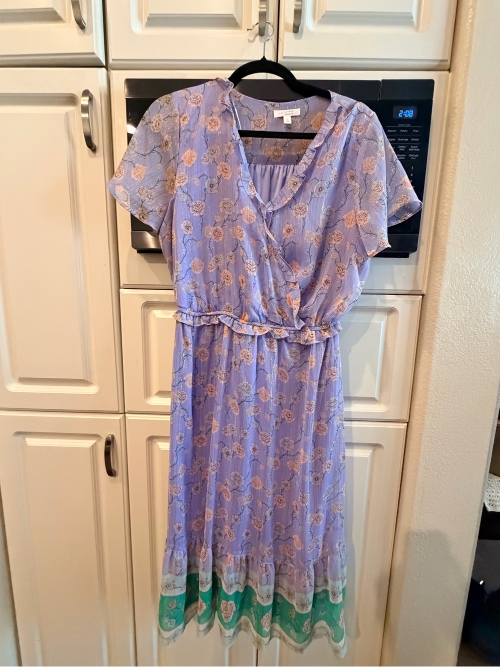 LC Lauren Conrad Lavender Floral Midi Dress with green  Band